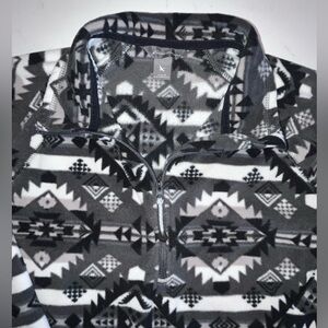 Eddie Bauer Fleece Black White Gray Aztec Print 1/4 Zip Pullover Women's Size L